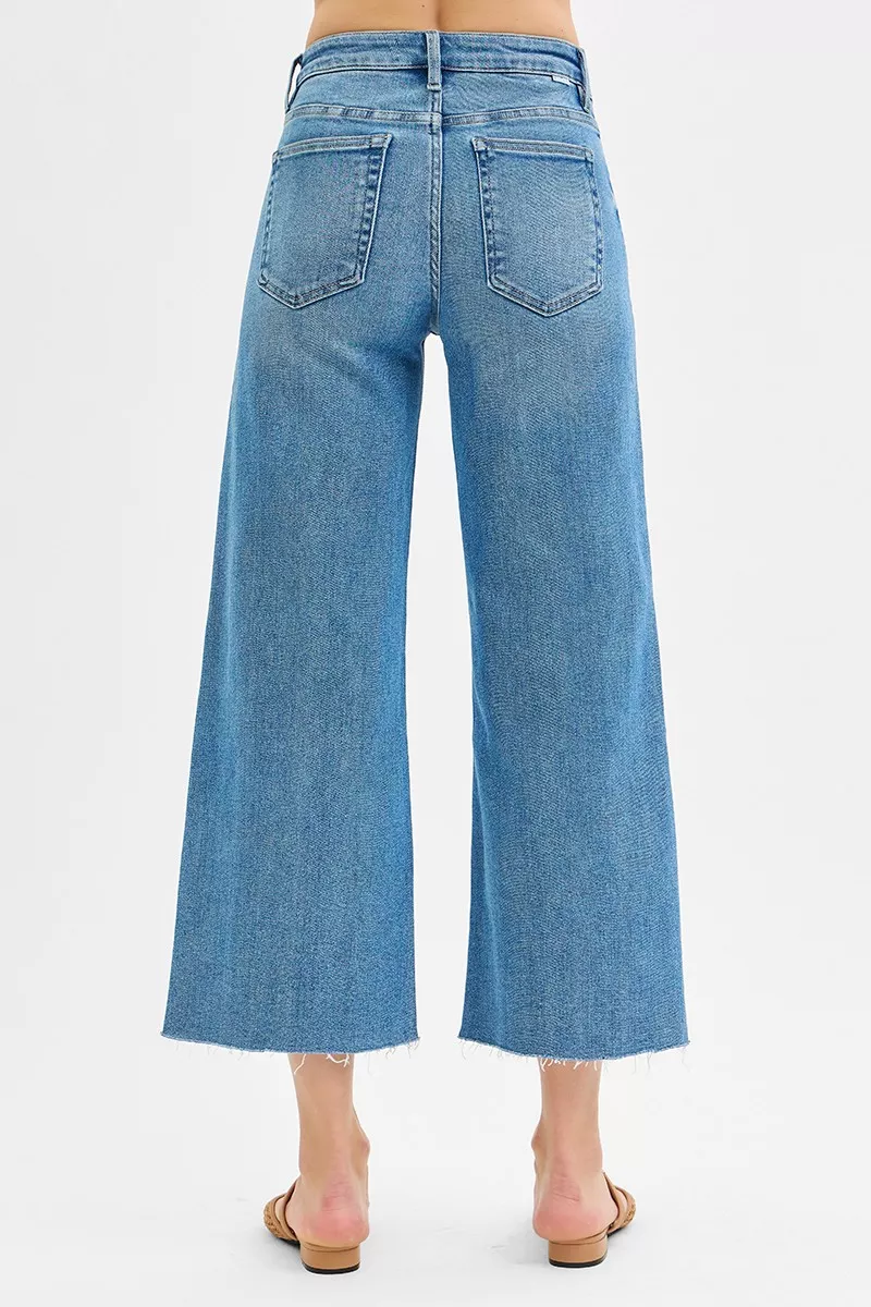 Tummy Control Mid Rise Crop Wide Front Slit Jeans, image 2