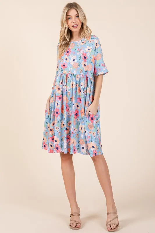 Floral Shirred Dress with Pockets