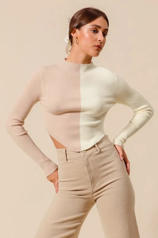 Color Block Fitted Crop Sweater Top, image 2
