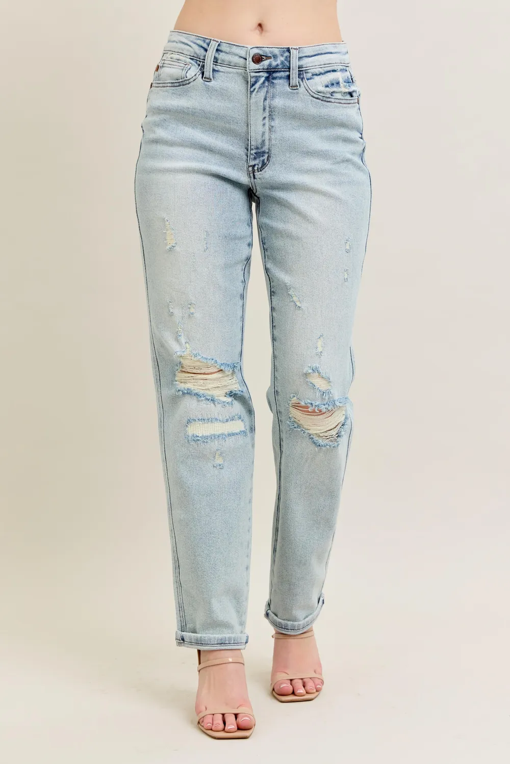 Full Size Mr Repair Stitch Detail Destroy Single Cuff Bf Jeans Plus Size, image 3