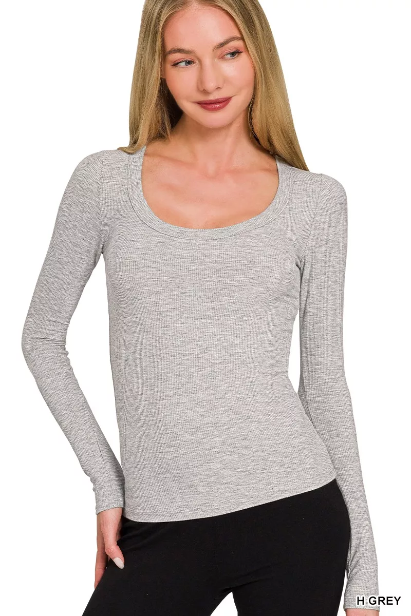 Ribbed Boat Neck Long Sleeve T-Shirt, image 2