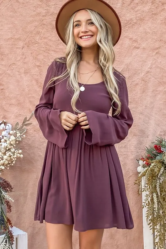 Back Lace Button Down Detail Bell Sleeve Dress, image 2