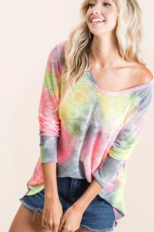 Tie Dye Print Low Gauge Knit Top, image 3