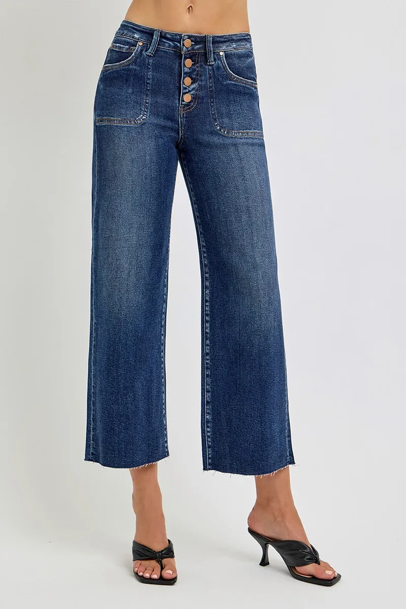 Full Size High Rise Crop Wide Button Up Jeans Plus Size, image 4