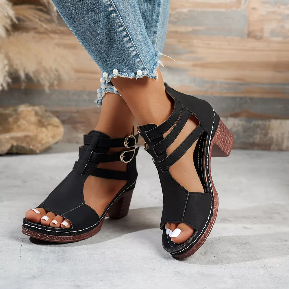 Peep Toe Block Heels Sandals, image 8
