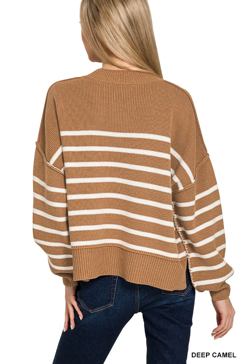 Exposed Seam Striped Oversized Sweater, image 3