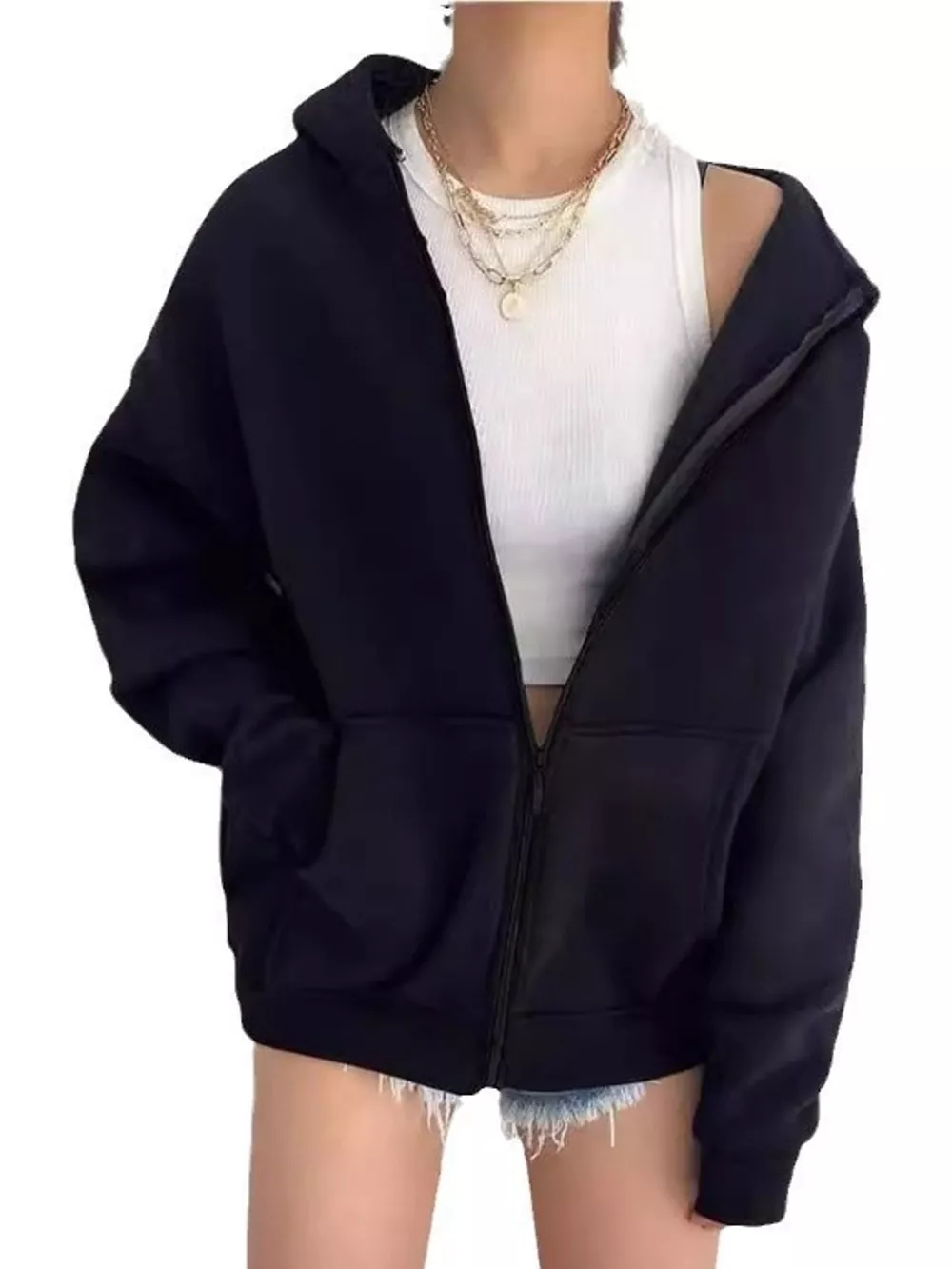 Full Size Zip-Up Dropped Shoulder Hoodie Plus Size, image 8