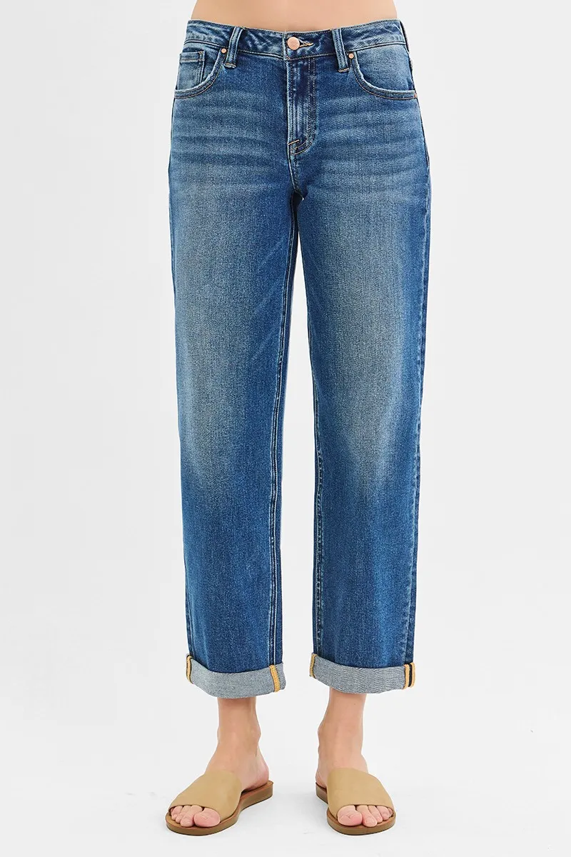 Full Size Mid Rise Boyfriend Roll Up Jeans Plus Size, image 2