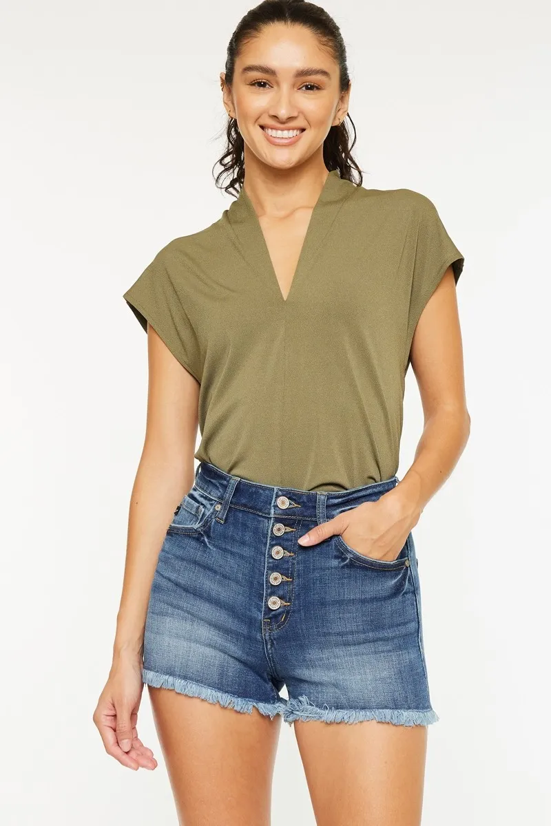 High Rise Frayed Hem Denim Shorts
