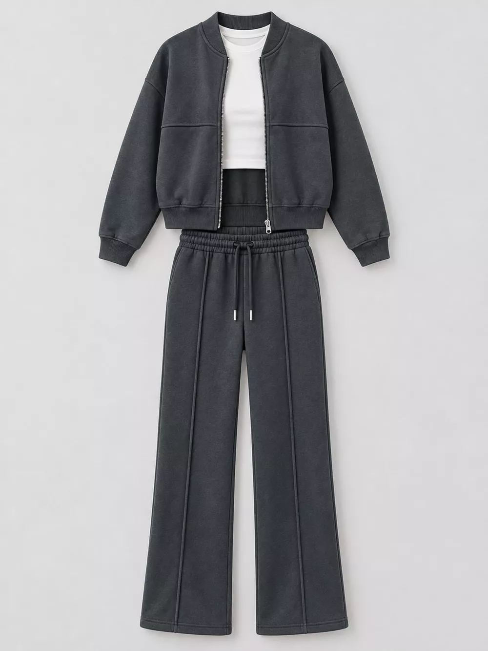 Casual Zip-Up Jacket and Wide-Leg Sweatpants Set, image 56