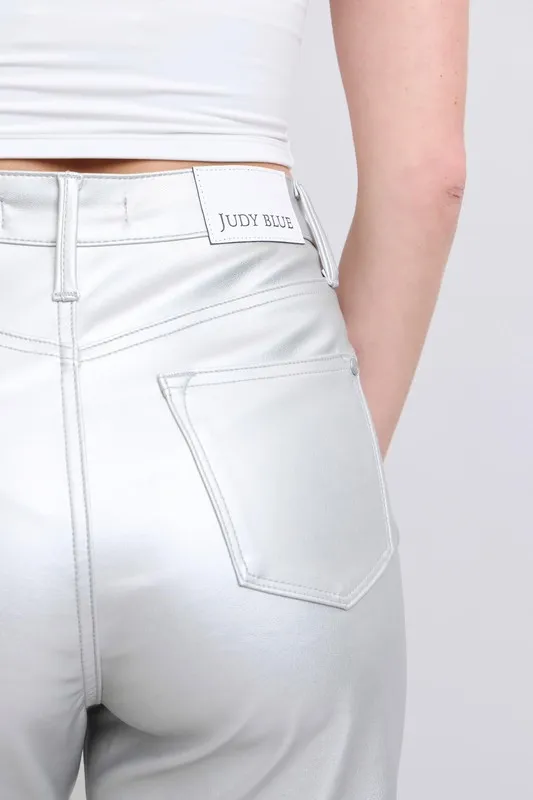 Full Size High Waist Silver Faux Leather Pants Plus Size, image 6