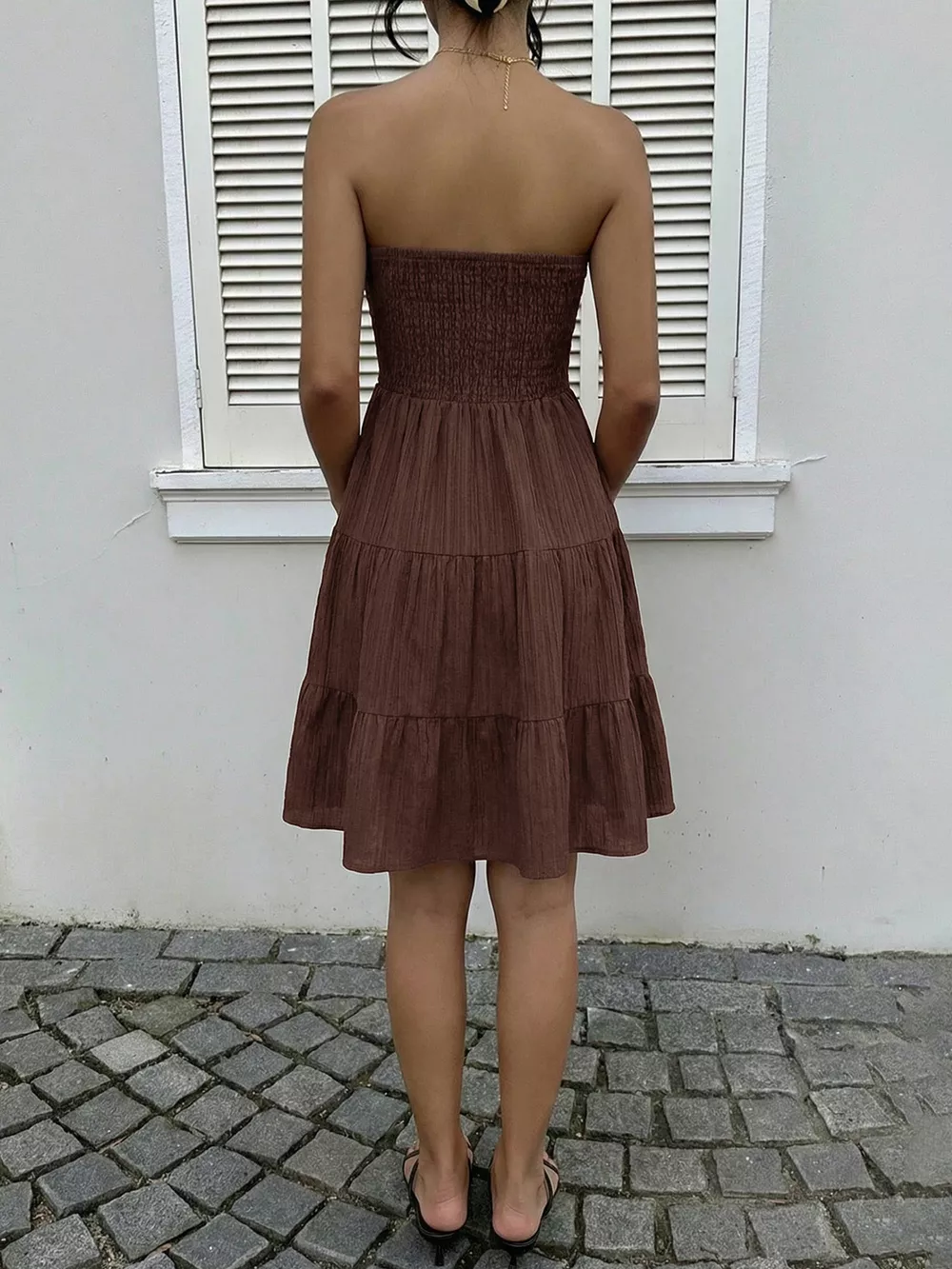 Smocked Strapless Tiered Ruffle Mini Dress, image 5