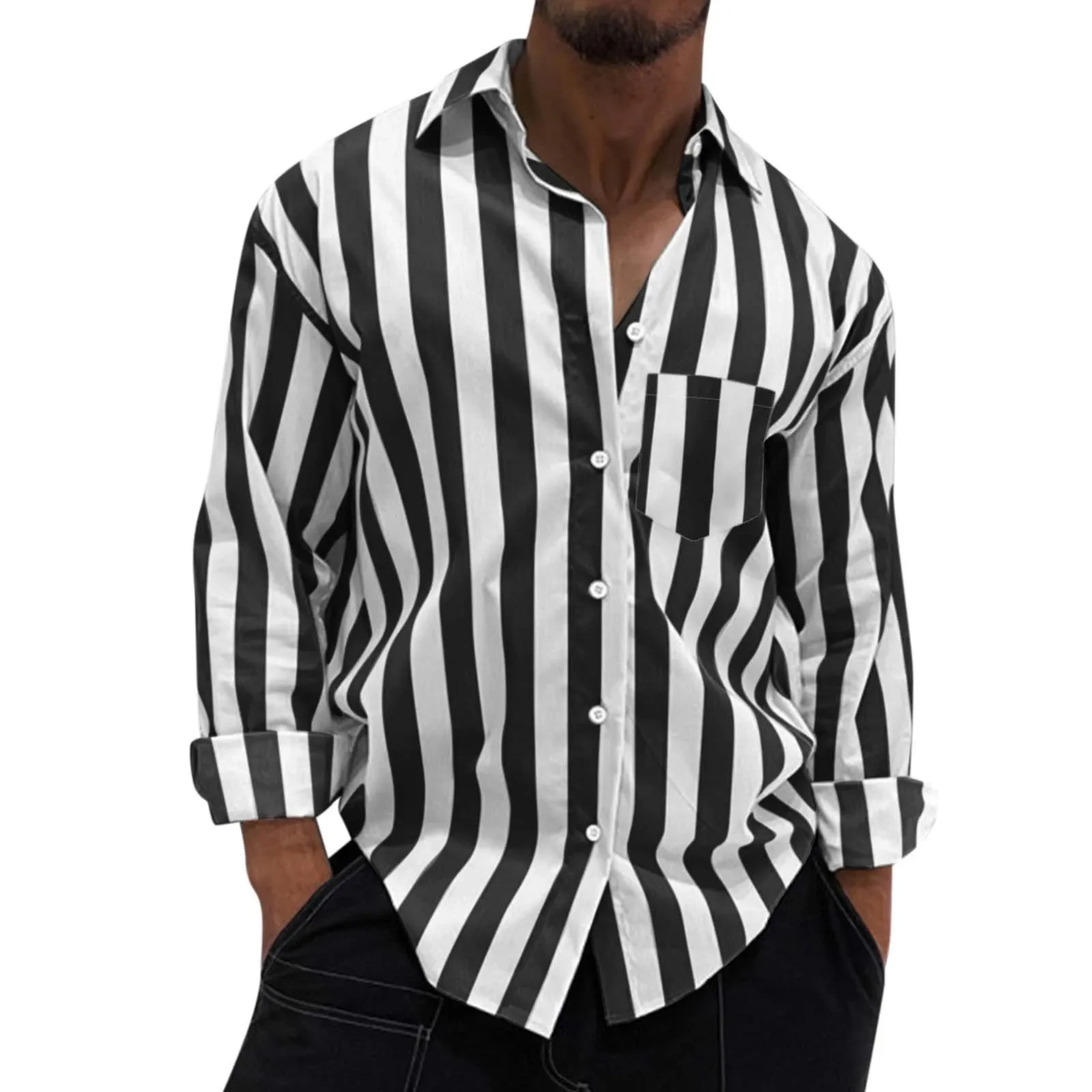 Men's Striped Button-Down Long Sleeve Shirt, image 10