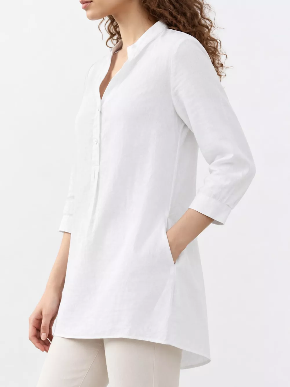 Full Size Button Detail 3/4 Sleeve Blouse Plus Size, image 35