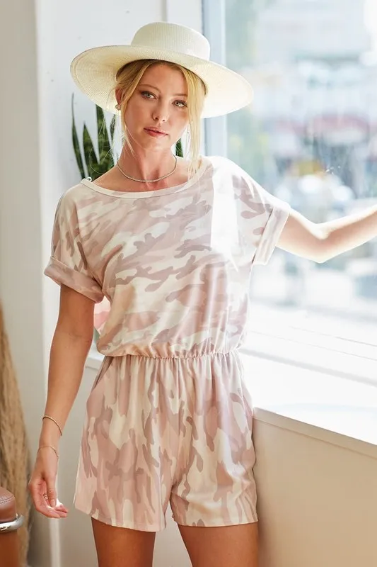 Camo Print French Terry Romper with Side Pockets, image 4