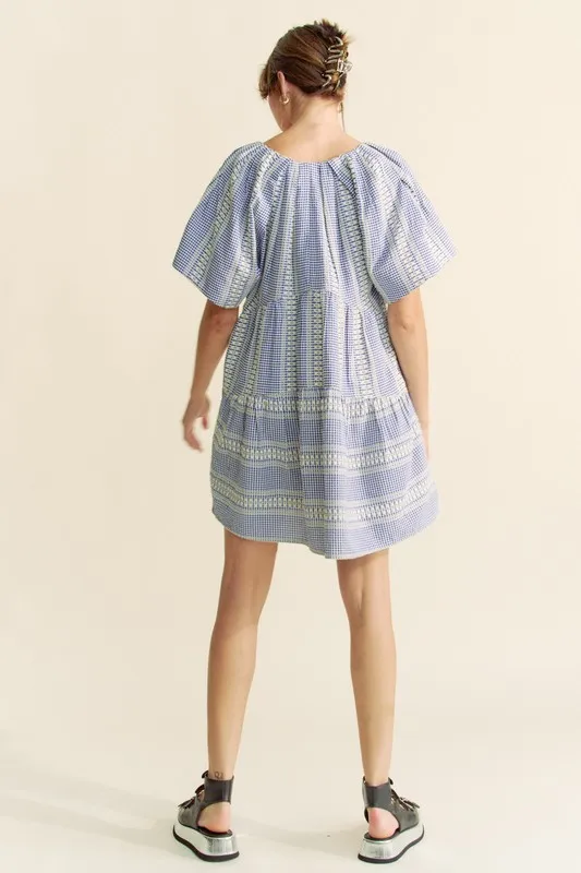 Embroidered Stripe Ruffled Gingham Mini Dress, image 4
