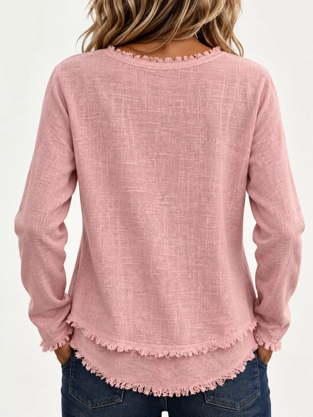 Full Size Frayed Hem V-Neck Blouse Plus Size, image 43