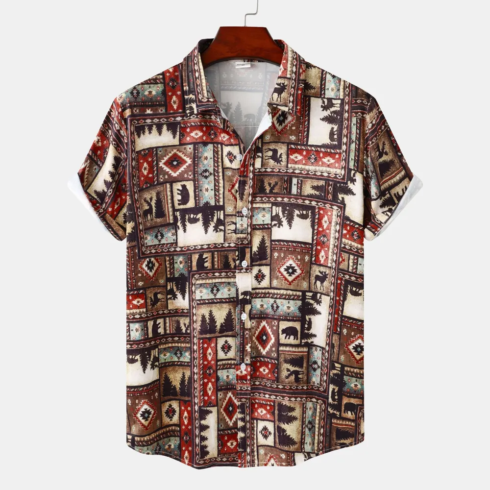 Men's Plus Size Printed Short Sleeve Casual Shirt