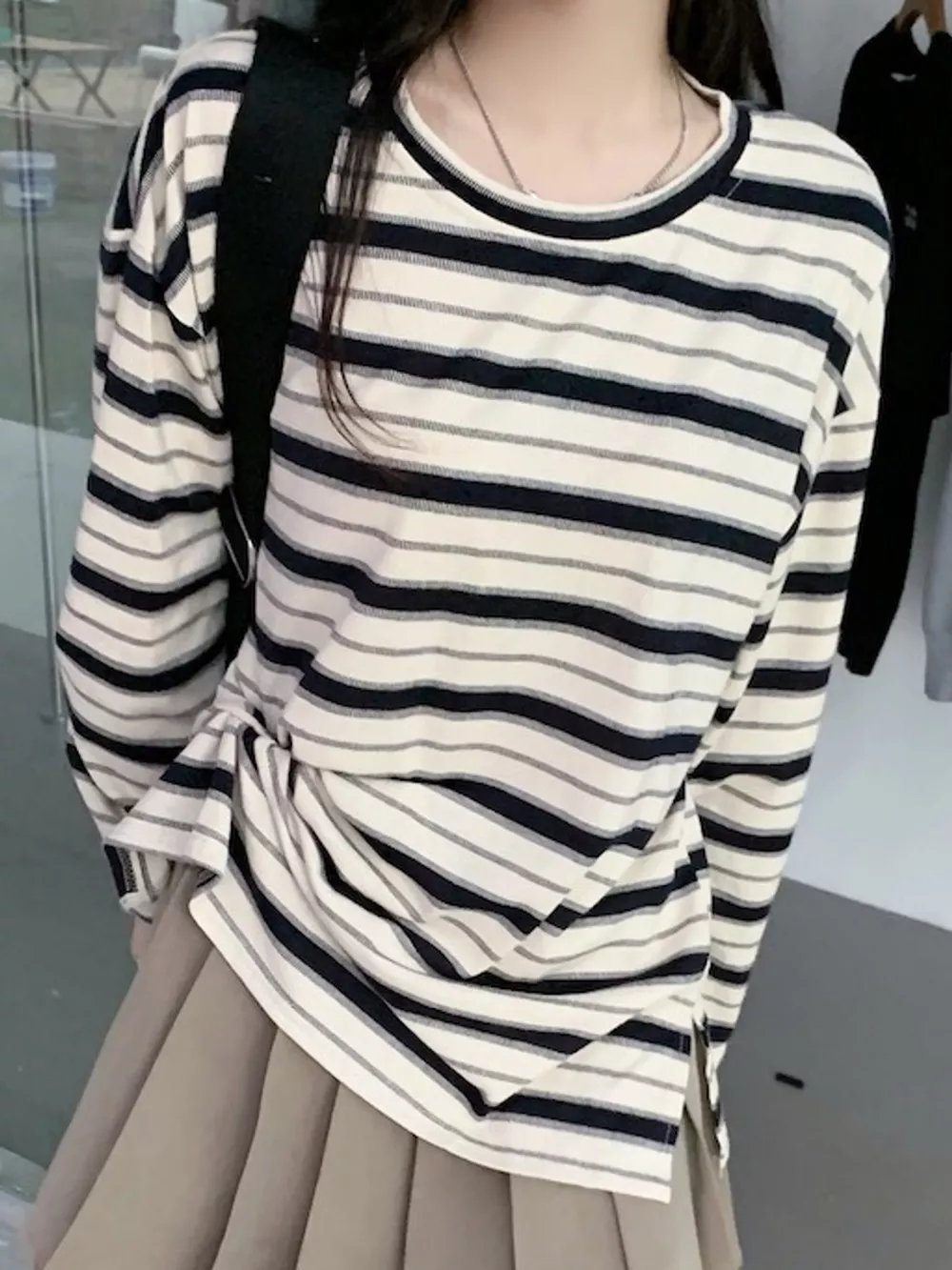 Oversized Striped Crew Neck T-Shirt, image 2