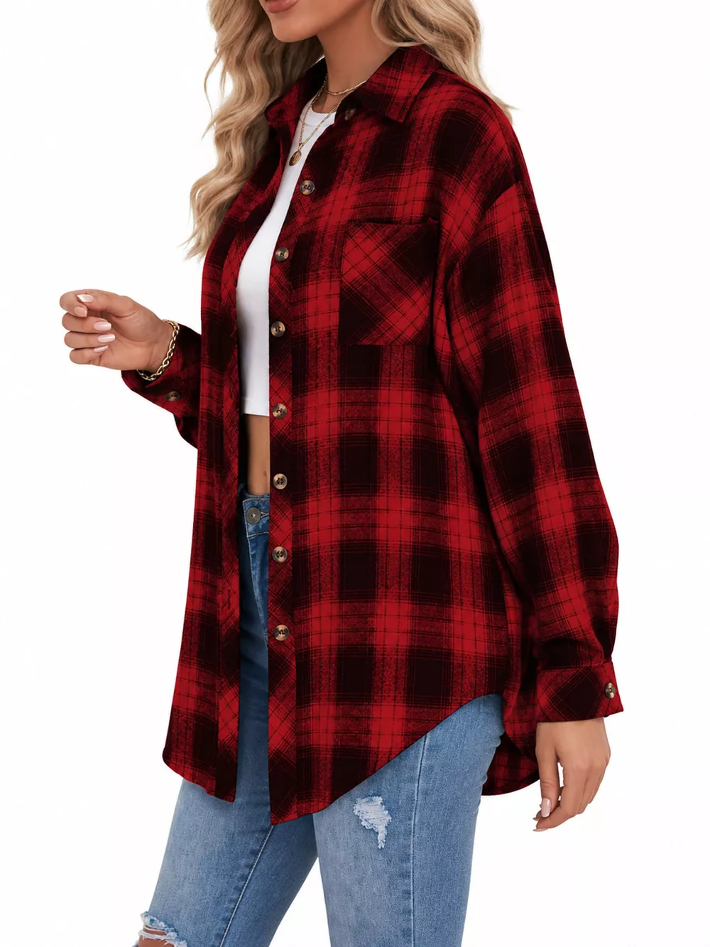 Plaid Button-Down Oversized Shirt, image 10