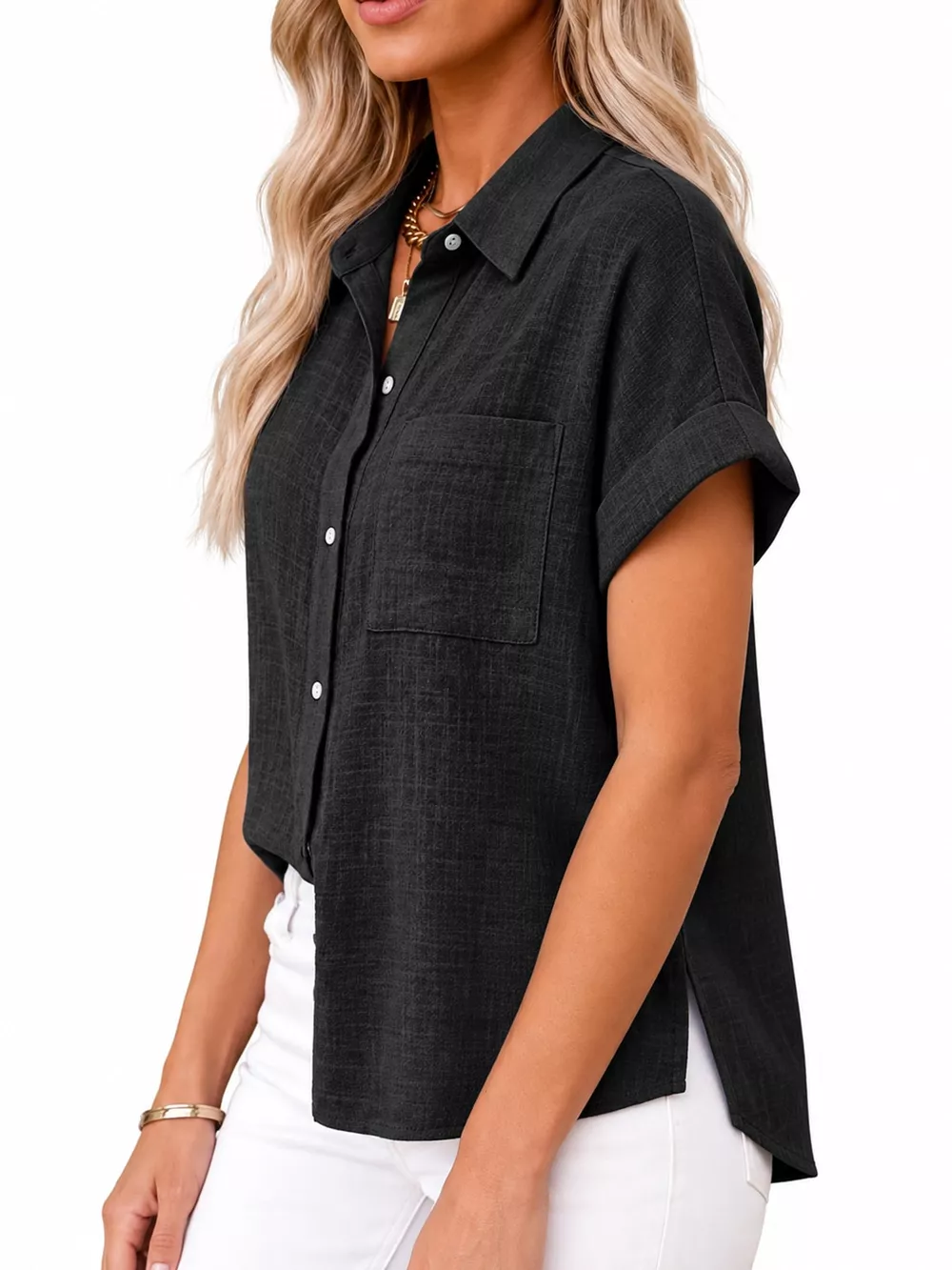 Full Size Button Up Short Sleeve Shirt Plus Size, image 7