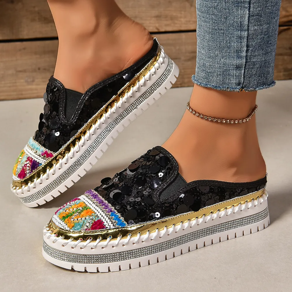 Sequin Round Toe Platform Loafers, image 3
