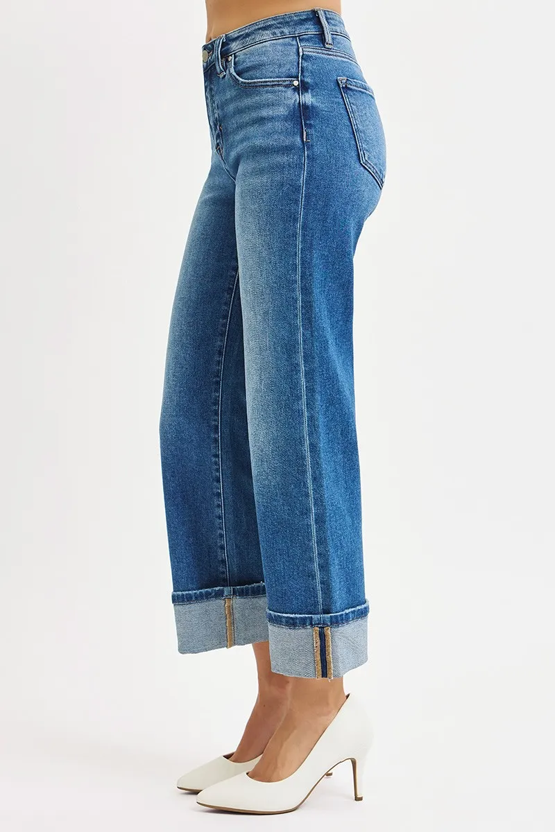 Full Size Mid Rise Crop Straight Cuffed Jeans Plus Size, image 2