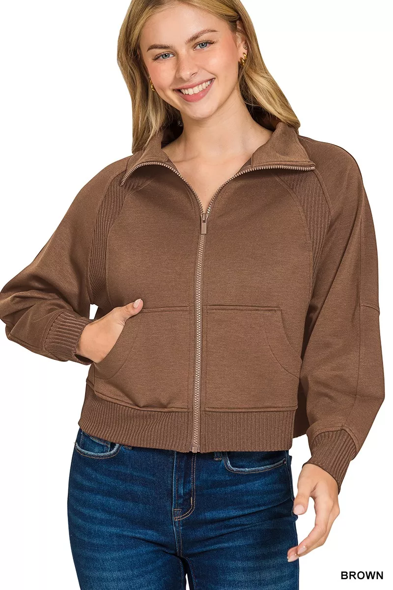 Scuba Full Zip Cropped Jacket with Pockets