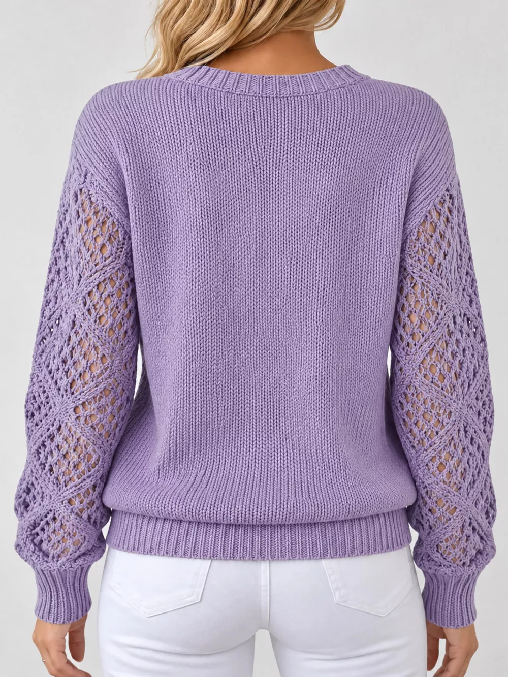 Full Size V-Neck Hollow-Out Long Sleeve Sweater Plus Size, image 26