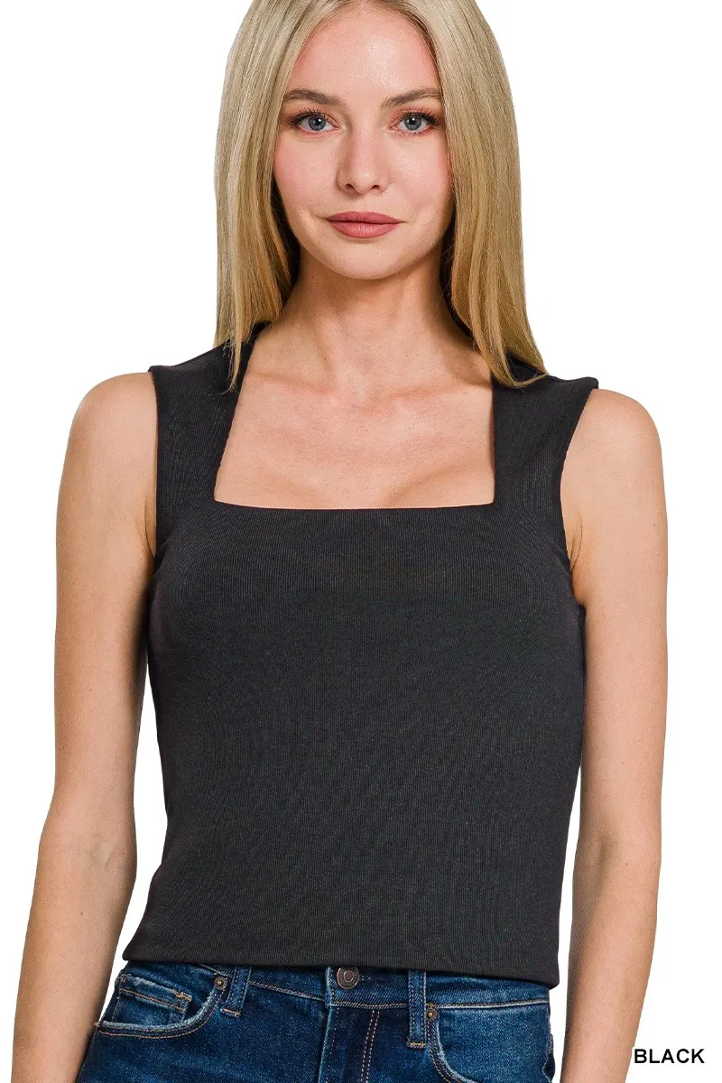 Ribbed Seamless Double Layered Square Neck Tank, image 3