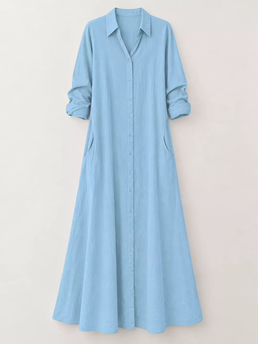 Full Size Button Front Long Sleeve Maxi Shirt Dress Plus Size, image 18