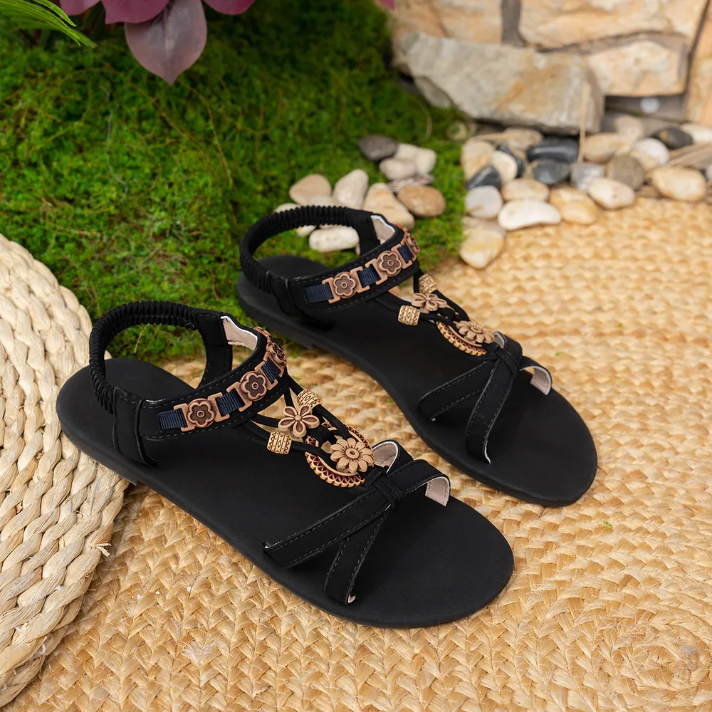 Flower Open Toe Flat Sandals, image 2