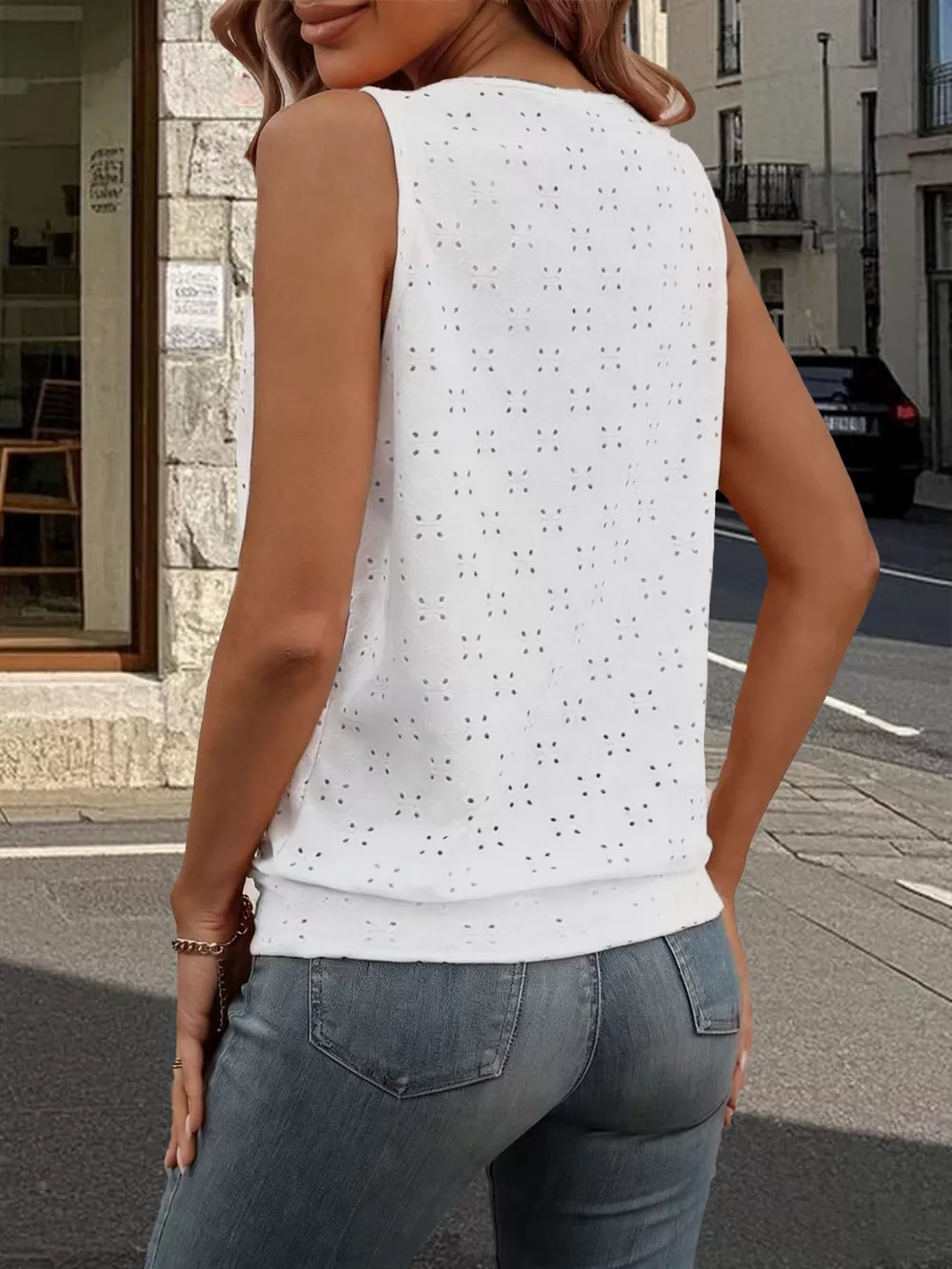 Eyelet Round Neck Cami, image 2