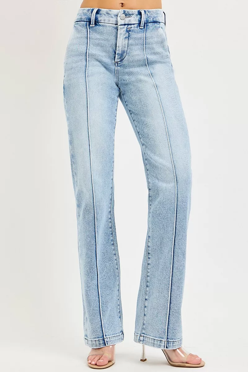 Tummy Control High Rise Straight Pin Tuck Jeans