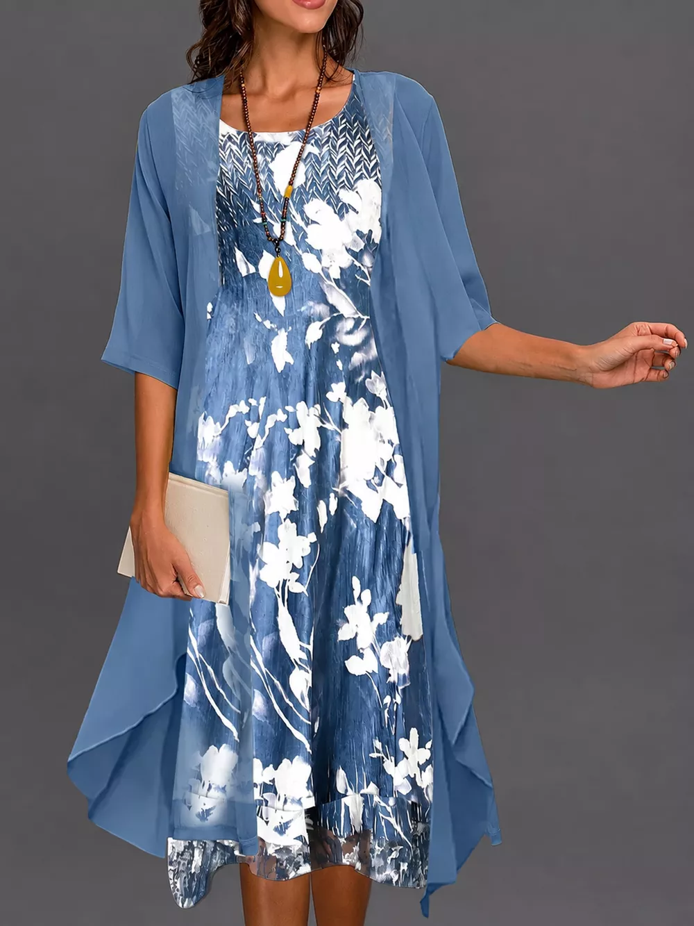 Full Size Floral Print Midi Dress and Chiffon Cardigan Set Plus Size, image 5