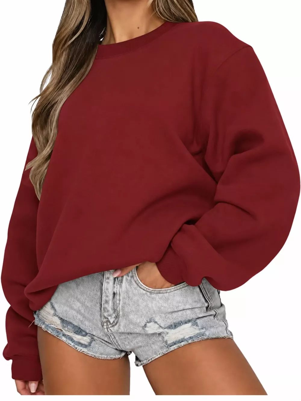 Full Size Solid Color Long Sleeve Sweatshirt Plus Size, image 29