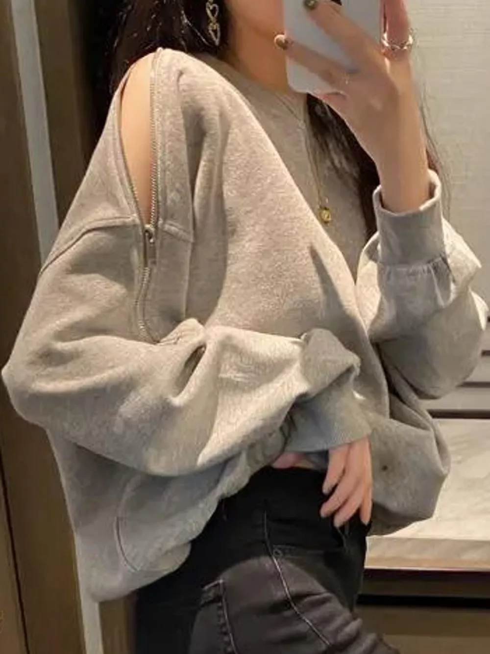 Cold-Shoulder Zipper Detail Sweatshirt, image 5