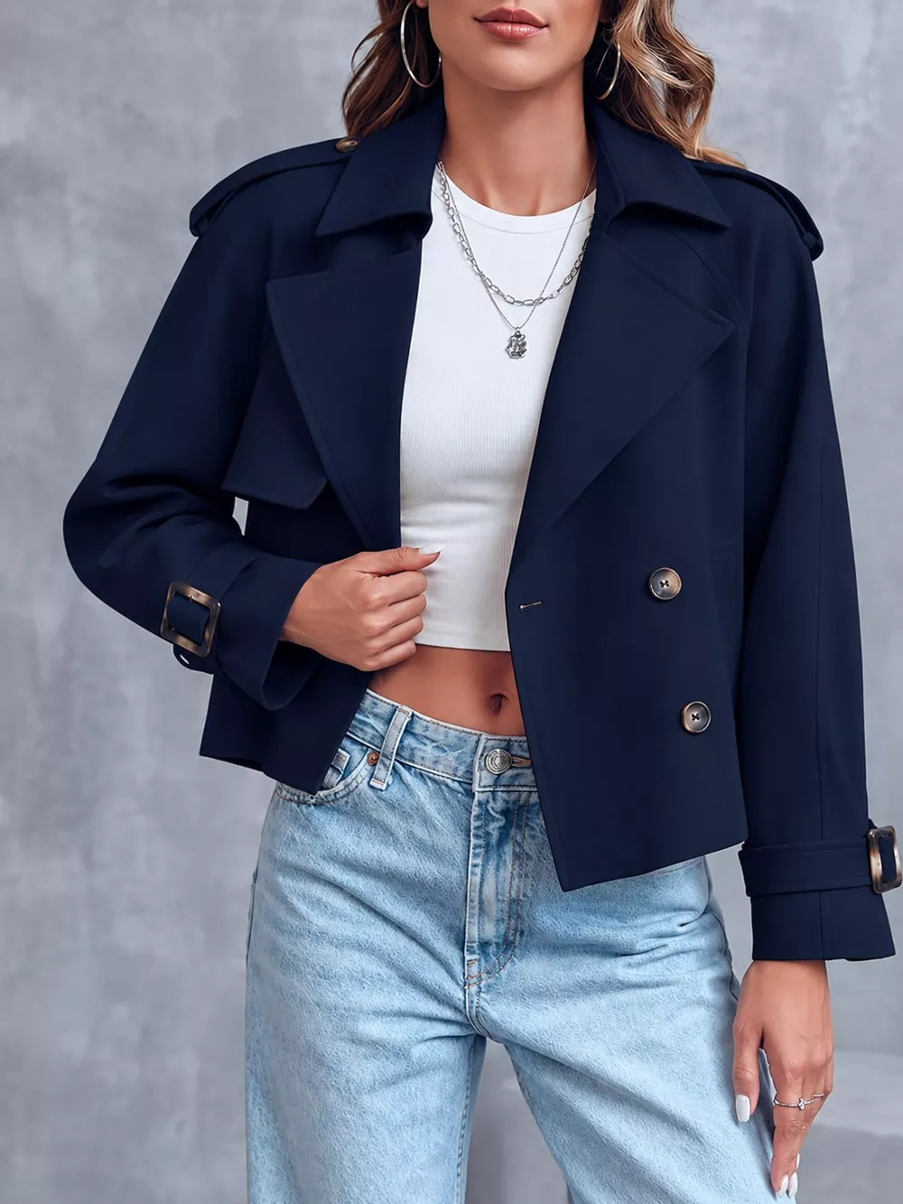 Double-Breasted Cropped Trench Outerwear, image 19