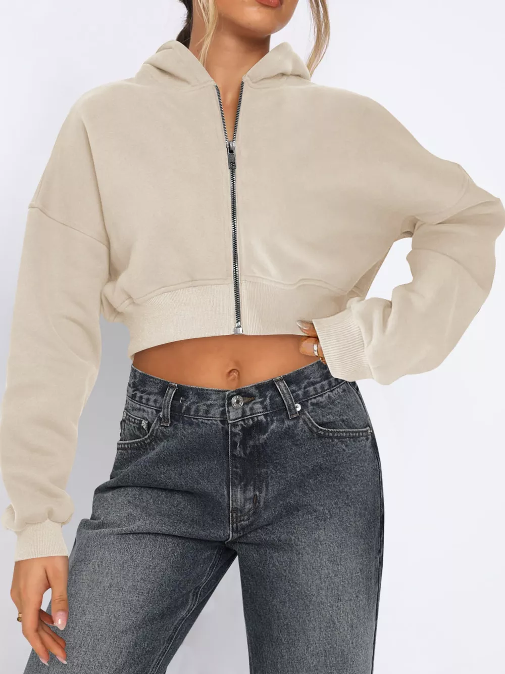 Zip-Up Cropped Hoodie, image 16