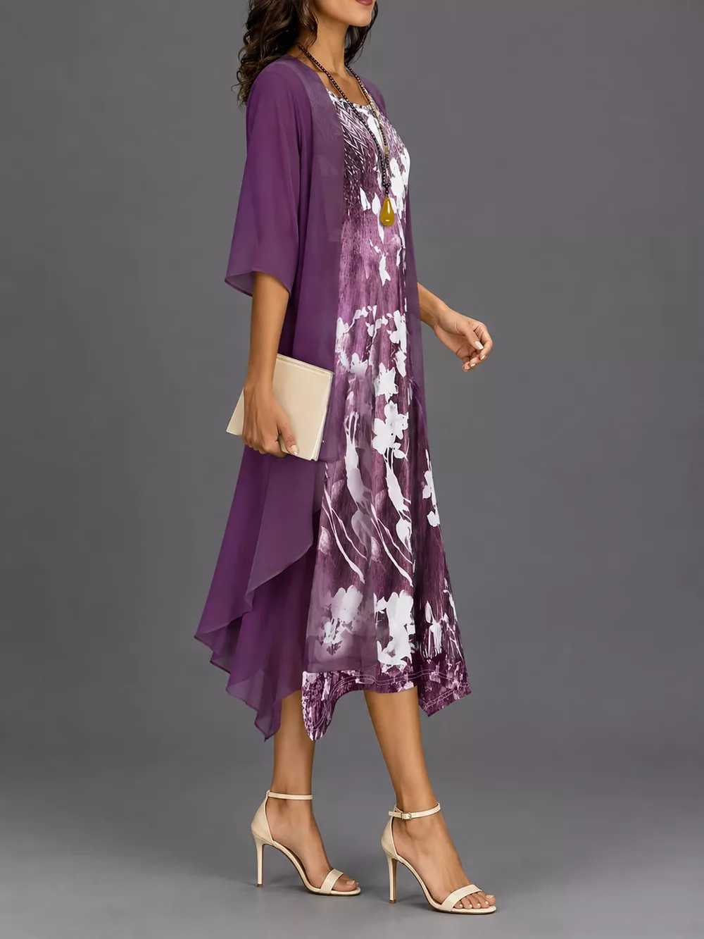 Full Size Floral Print Midi Dress and Chiffon Cardigan Set Plus Size, image 18