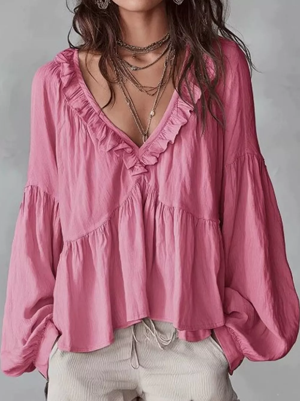 Ruffled V-Neck Blouse, image 25