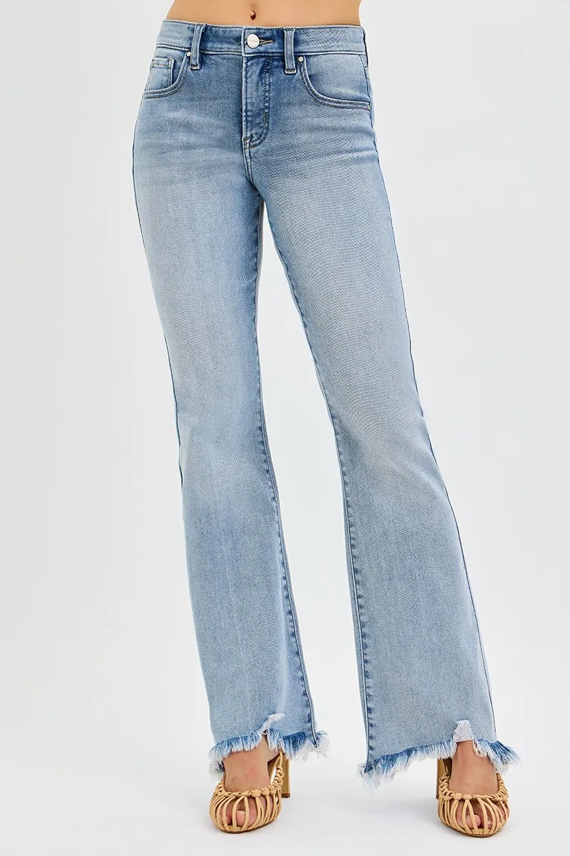 Full Size Tummy Control Mid Rise Flare Jeans with Fray Hem Detailed Plus Size, image 3