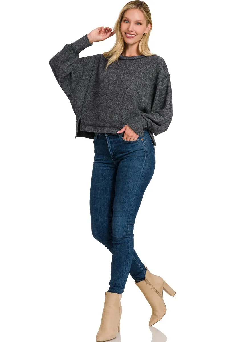 Brushed Melange Hacci Oversized Pullover, image 2