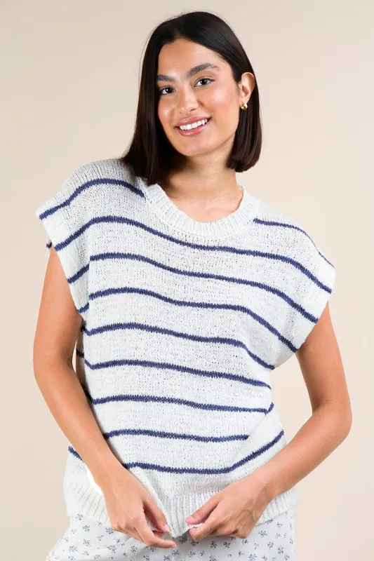 Striped Knit Sweater Vest Top, image 2