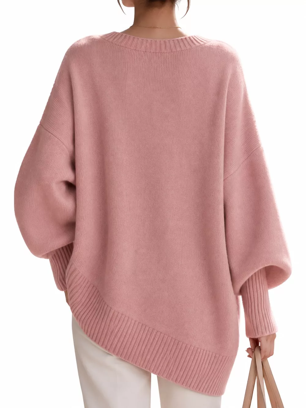 Full Size V-Neck Oversized Batwing Sleeve Sweater Plus Size, image 32