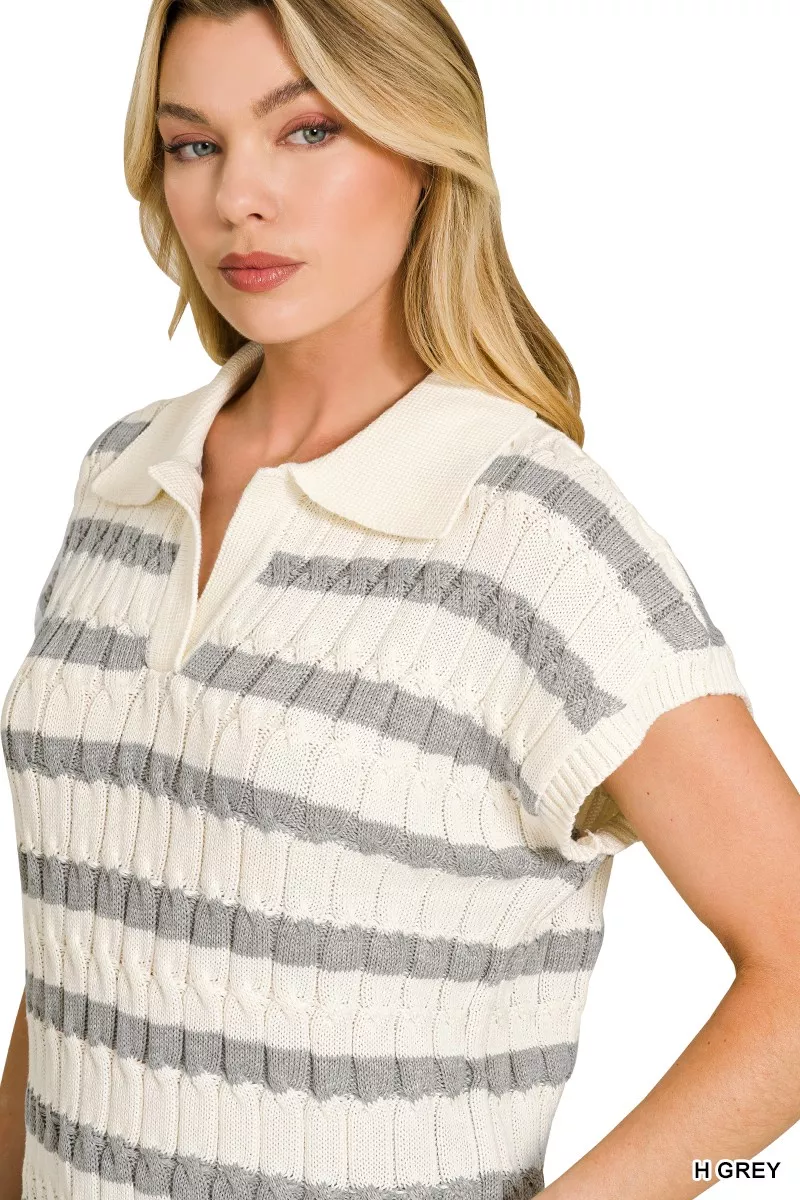 Textured Stripe Collared Sweater Vest, image 2