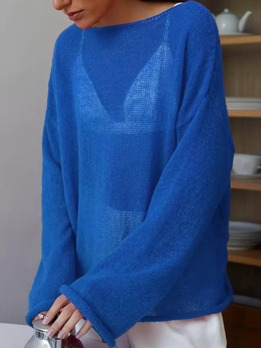 Full Size Sheer Lightweight Knit Top Plus Size, image 40