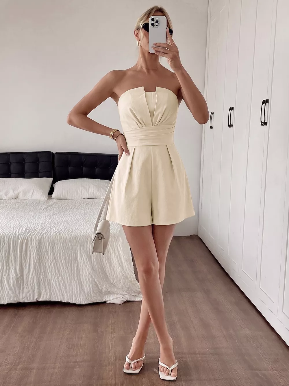 Strapless Pleated Detail Romper, image 5
