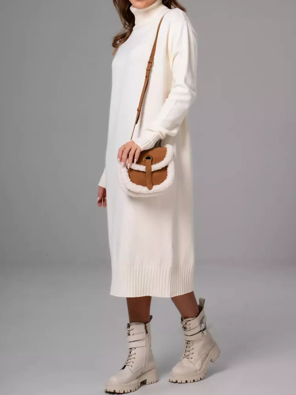 Turtleneck Ribbed Knit Sweater Dress, image 11