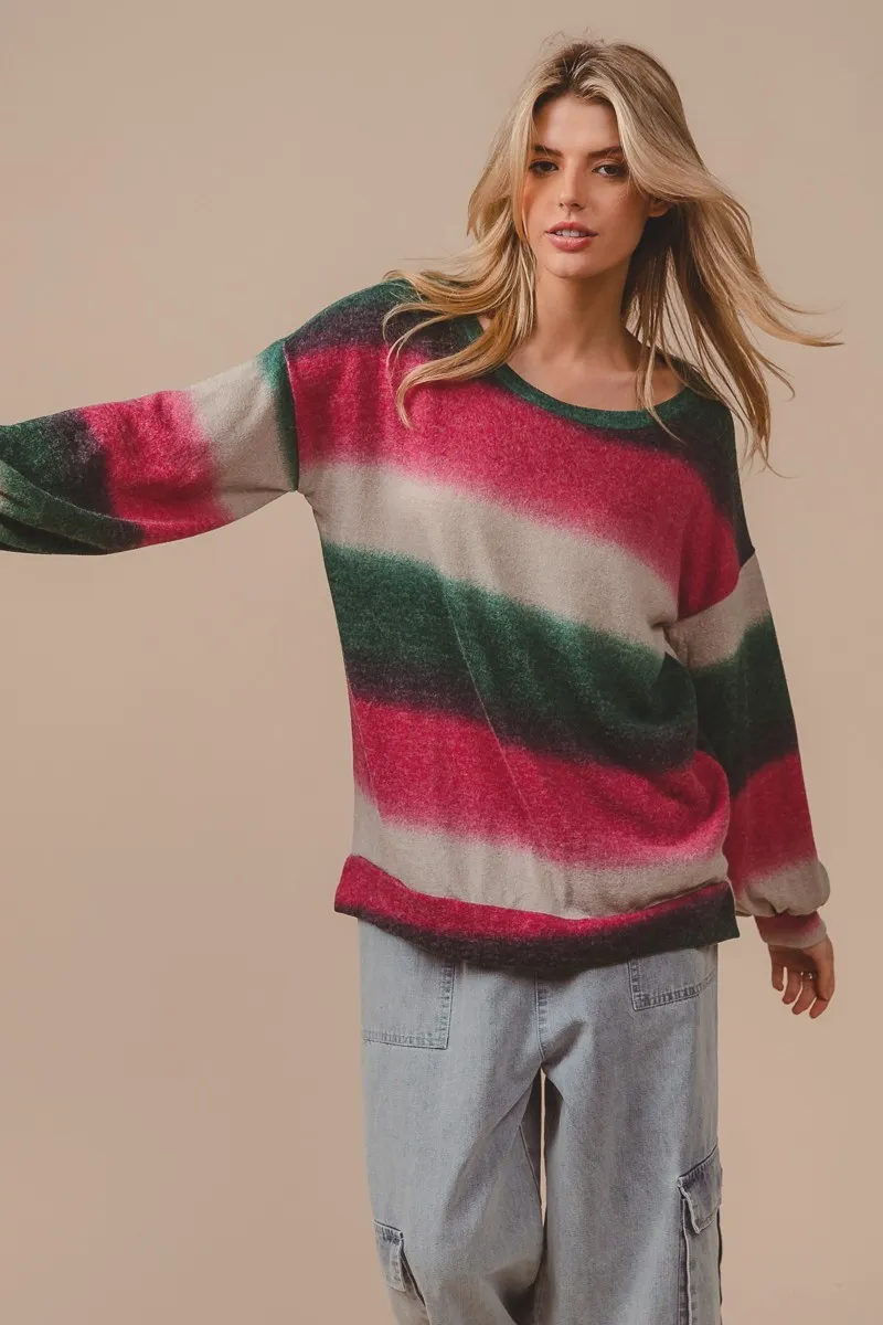 Striped Gradation Print Knit Top, image 4